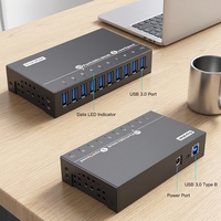 Sipolar A-103 Hub USB 3.0 de 10 Puertos, Hub de Datos Portátil con Adaptador de Corriente, Estación de Carga de Alta Velocidad para Disco Duro SSD, PC, Laptop