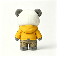 Peluche Panda Mignonne et Douce, Jouet en Peluche Animal Rembourré avec Veste à Capuche Jaune Vif et Pantalon Cargo Kaki