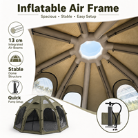 Tente de glamping gonflable quatre saisons, dôme panoramique de 5 m de diamètre, convient à 4 à 8 personnes, 3 portes, 5 fenêtres, protection UV50+, bâche de pluie incluse, montage rapide