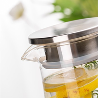 Théière en verre borosilicate écologique de 1800 ml avec poignée et couvercle en acier inoxydable, non toxique, sans BPA, style américain