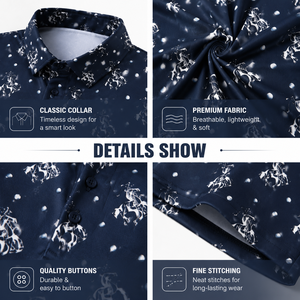 Custom Western Golf Polo Shirts Men <b>Navy</b> Horse Print All Over Pattern Short Sleeve Private Label OEM ODM Manufacturer - Product Image 3