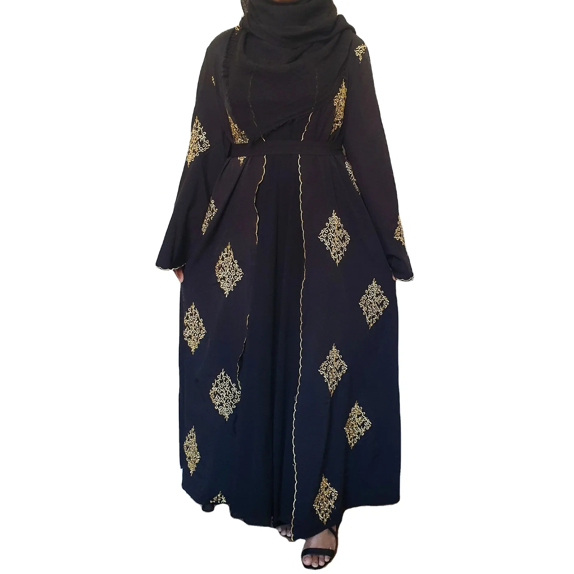 Großhandel Hochwertige neue Stickerei Abaya Muslim Kleid Frauen Malaysian Arab Dubai Abaya Overs ize Black Open Abaya