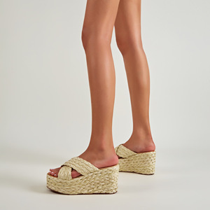 Sandalias de cuña con plataforma de paja, punta abierta, sin cordones, para verano, que aumentan la altura - Product Image 1
