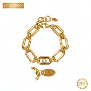 Pulseras de Joyería Fina, Cadena de Acero Inoxidable Chapada en Oro, Diseño de Cadena Simple y Elegante Estilo Hip Hop, Ideal para Regalo - Product Image 1