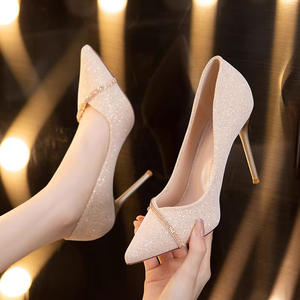 Zapatos de Tacón Alto para Mujer, Primavera-Otoño, Punta en Pico, Diseño con Pedrería, Moda de Alta Gama, Zapatos Individuales - Product Image 1