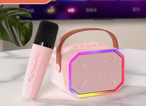Portable <b>Bluetooth</b> Speaker with <b>Microphone</b> Pink Plastic Cabinet RGB LED Light Wireless Full-Range Audio Karaoke Use - Product Image 4