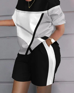 Conjunto de 2 Piezas de Top de Manga Corta con Estampado de Moda Primavera/Verano y Pantalones Cortos con Bolsillos, Tallas S-3XL - Product Image 5