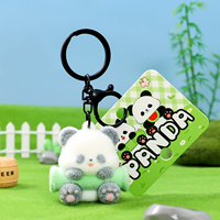 Porte-clés personnalisé en peluche panda en PVC, mignon animal tenant du bambou et de la pastèque, breloque de sac, pendentif doux floqué, cadeau promotionnel OEM