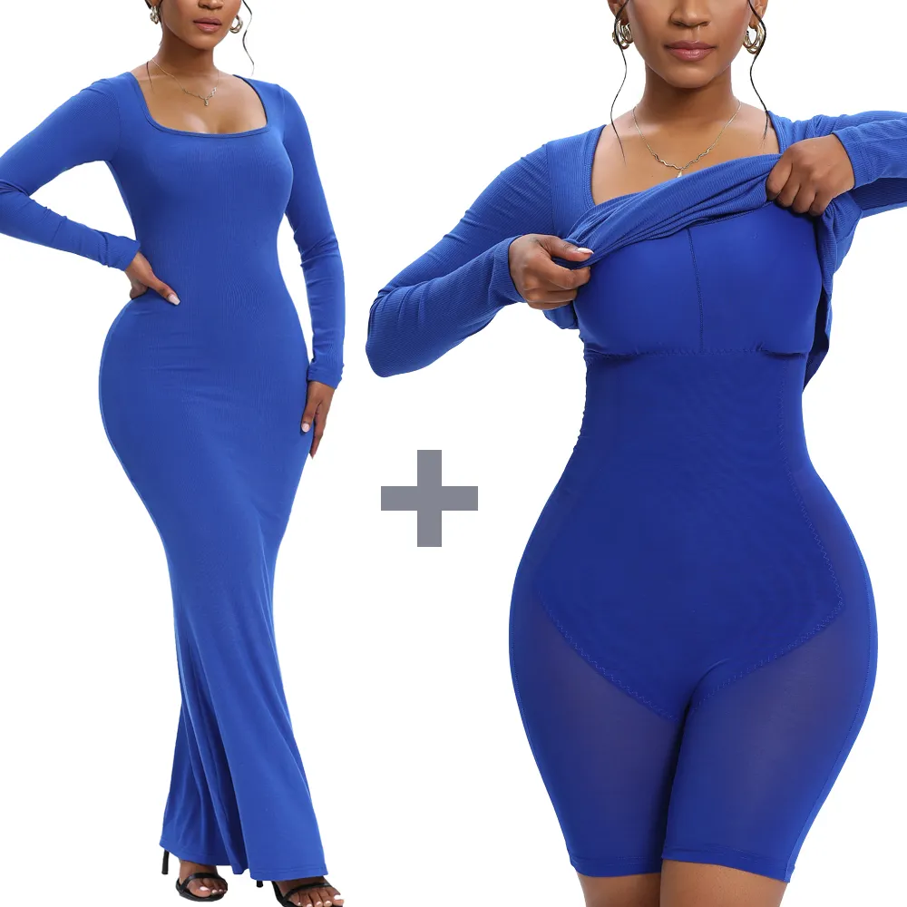 Damen Body Shaping Dress Set mit Brust polster Eingebautes Shape wear Kleid 8 In 1 Zweiteiliges festes Kleid Fajas Colombia nas Korsett