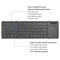 Keyboard lipat tiga lipat portabel, Bluetooth dengan Touchpad sensitif untuk iPad iPhone ponsel pintar Laptop dan Tablet