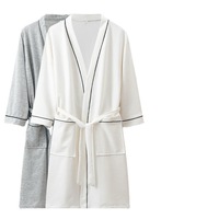 Peignoir de couple printemps-été pour femme, manches courtes, couleur unie, 100 % coton absorbant, vêtement de nuit pour hôtel cinq étoiles