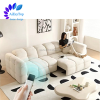 Canapé-Lit Sectionnel Moderne Personnalisé Réglable avec Appuie-Tête, en Tissu Bouclé Teddy Velours, Télécommande et Fonction Power