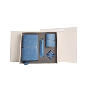 Bleu A6 <span class=keywords><strong>Ledger</strong></span> recouvert de cuir coffret cadeau école bureau cahier ensemble avec porte-cartes stylo sac porte-monnaie - Product Image 5