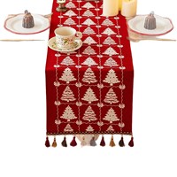 Décoration de Noël, chemin de table en polyester jacquard lavable à la main, motif arbre de Noël