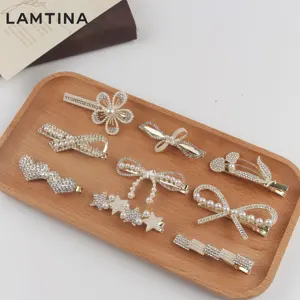 Grampos de cabelo de metal elegante com strass e pérolas, presilhas de cabelo para mulheres e meninas, estrela de urso e borboleta, moda por atacado