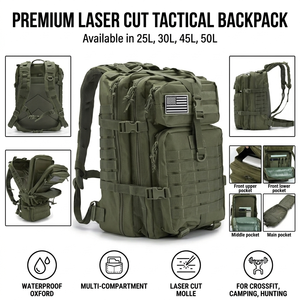 Mochila Táctica Personalizada con Corte Láser de 25L 30L 45L 50L para Crossfit, Camping, Caza, Impermeable, con Forro Oxford y Cierre - Product Image 1
