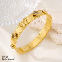 Bracelet en acier inoxydable pour femme, vente en gros d'usine, non décolorant, motif fleur à quatre feuilles, zircon, plaqué or 18 carats
