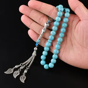 YS321 vente en gros Islam 10mm perles de prière islamique Mala 33 chapelet Turquoise musulman Tasbih Tasbeeh