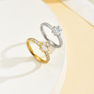 Anillo de Piedras Preciosas Certificadas, Chapado en Oro de 18K, Diamante Cultivado en Laboratorio, Corte Brillante, para Boda, Compromiso, Fiesta, Aniversario, Acero Inoxidable - Product Image 1