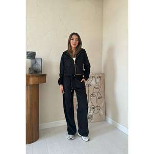 Elegante Conjunto de Traje de Terciopelo Negro para Mujer, 100% Poliéster, Transpirable, Ligero, Ropa de Moda - Product Image 4