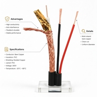 Cable Coaxial RG59+2C con Conductor Sólido, Revestimiento de PVC LSZH, Resistencia de 50/75 Ohmios, 1 Conductor para Alimentación, CCTV y Seguridad