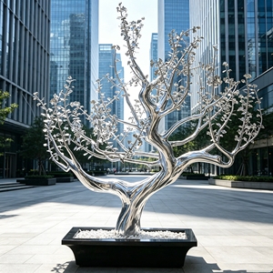 Sculpture moderne abstraite en forme de cône, résistante aux intempéries, en FRP et acier inoxydable, pour bureaux de vente immobilière, aéroports et parcs - Product Image 3