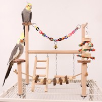 Structure de jeu en bois naturel pour perroquets, cage d'activités pour oiseaux avec échelle d'escalade et jouets à mâcher pour perruches, agapornis et petits perroquets