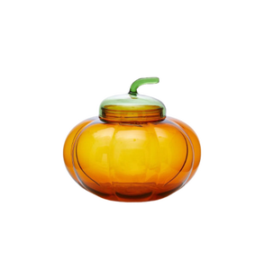 Pot de nourriture en verre <span class=keywords><strong>soufflé</strong></span> à la main en forme de citrouille personnalisé en gros pour thé bonbons <span class=keywords><strong>sucre</strong></span> - Product Image 1