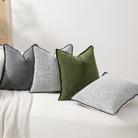 Chenille-Samt Bohemian Kissenbezüge Weich Dekorativ mit Bordüre Luxuriöser Stil Moosgrün 45*45cm Sofa Bett