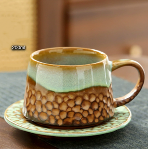Tazza da Caffè e Piattino Fatti a Mano, Tazza da Tè Vintage con Texture Effetto Ciottolo, per Casa e Caffetteria, Regalo Artigianale Unico - Product Image 5