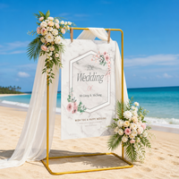 Arche florale moderne dorée en fer de 180 cm avec sangles de suspension, écologique et durable, pour panneau de bienvenue et entrée de cérémonie de mariage
