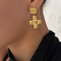 Dazan Automne Hiver HOT Boucles d'oreilles uniques en forme de croix égyptienne vintage de haute qualité en acier inoxydable plaqué or 18 carats hypoallergénique pour femmes