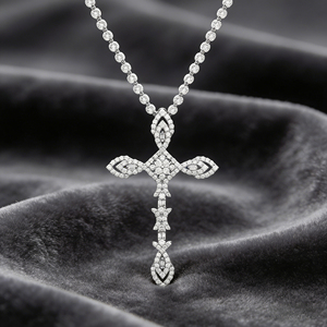 CUSTOM SILVER 10K/14K/18K GOLD PLATED LAB GROWN CVD DIAMOND CLASSIC ENGAGEMENT GIFT SWEATER <b>CHAIN</b> NECKLACE <b>CROSS</b> PENDANT - Product Image 4