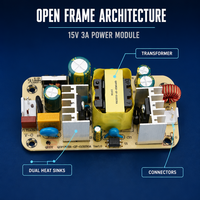 Alimentation à découpage à cadre ouvert personnalisée 15V 3A 45W SMPS AC DC avec carte PCBA pour amplificateur audio, pilote LED, IoT industriel CE