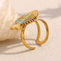 Bague ouverte créative en acier inoxydable motif arête de poisson, plaquée or 18 carats, étanche, exquise et élégante, modèle 2026, la plus vendue