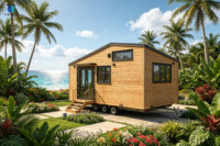 Maison mobile en structure acier, mini-maison sur remorque, cabane préfabriquée pour glamping, maison amovible, villa de vacances, camping en bord de mer, hôtel-resort