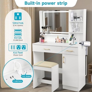Prezzo all'ingrosso moderno Set di vanità con LED specchio e sgabello, adatto per le <span class=keywords><strong>donne</strong></span> in legno toletta - Product Image 4