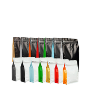Sachet d'emballage de café en PE à fond plat, noir, à 8 côtés, avec fermeture éclair scellée, valve unidirectionnelle, résistant à l'humidité, impression personnalisée pour café torréfié