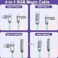 Câble de charge rétractable 3 en 1 avec éclairage LED RGB, cordon de charge rapide pour iPhone/Type-C/Micro USB