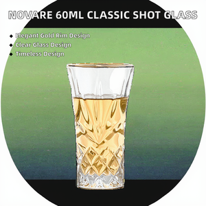 Verre à shot transparent NOVARE Old Fashion 60 ml, verre à vin en cristal, ligne dorée ondulée, gobelet à balle, style classique, modèle 3060 - Product Image 2