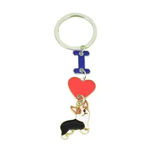 Custom Logo Dog Cute Animal Key Ring Key chain Corgi Metal Fashion Hard Enamel Charm Key Ring Men's Metal Keychain For Car