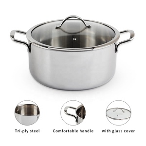 Stainless Steel Cooking <b>Pot</b> With Glass Lid And Stainless Steel Handles <b>For</b> Gas And <b>Induction</b> Stoves - Product Image 3