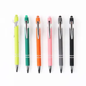 Hot Selling 2 In 1 Promotional Stylus Screen Glue Spraying Process Retractable Aluminum Ballpoint Pen For Office And School