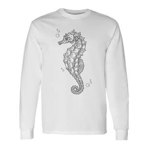 T-shirt a maniche lunghe Seahorse Lover con design artistico retrò vintage - Product Image 1