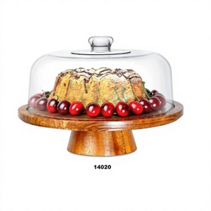 Support à gâteau en bois avec couvercle Plaque à gâteau Plateau de service multifonctionnel Grand support à gâteau avec dôme - Product Image 1