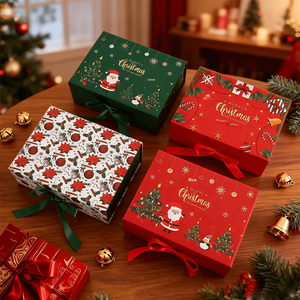 Best-Selling Reusable Luxury <b>Red</b> Christmas Gift Box with <b>Ribbon</b> Handle Customized Magnetic Closure Foldable Rigid Paperboard - Product Image 1