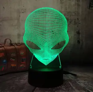 Alien kafa 3D Hologram yanılsama benzersiz lamba akrilik gece lambası dokunmatik anahtarı ile 7 renk değiştirme dekor hediye