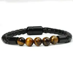 Braccialetto di perline con ciondolo intrecciato nero moda uomo bracciale in pelle di masculinità magnetica di lusso