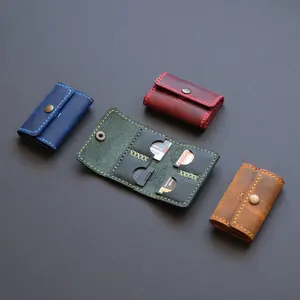 Personalisasi 4 Slot Tas Kartu Memori Kamera Kulit Asli Pemegang Kartu Sim Hadiah Dompet Kasus Kartu SD Mini