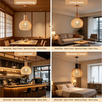 Petite suspension en bois naturel à lattes, globe en bois côtelé fait main, économe en énergie, pour salle à manger, îlot de cuisine, café